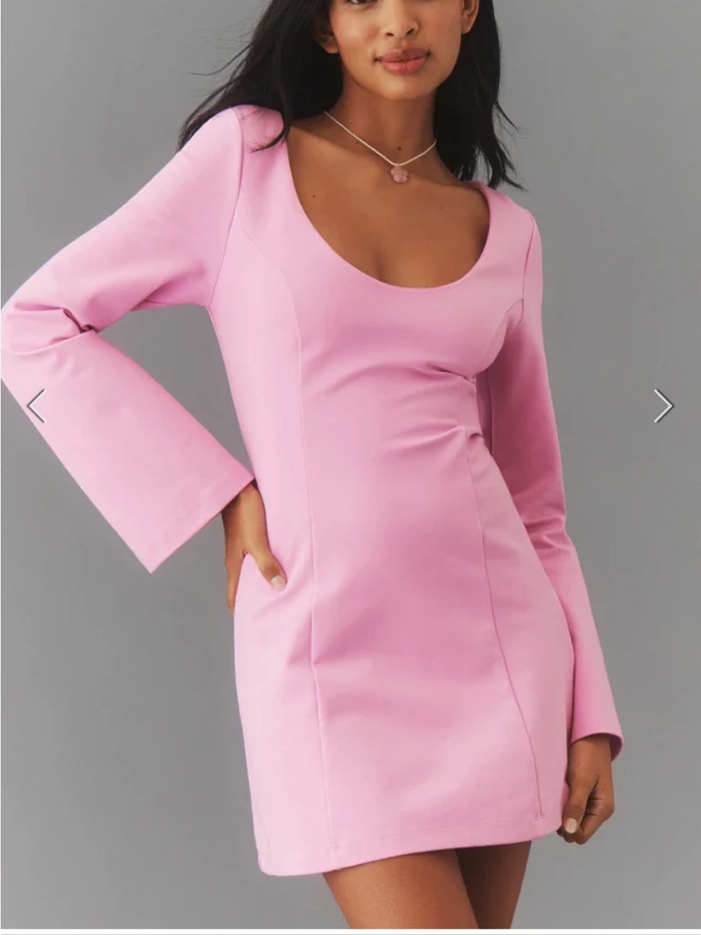 Maeve Anthropologie BNWT Pink Scoop-Neck Long Sleeve Mini Dress